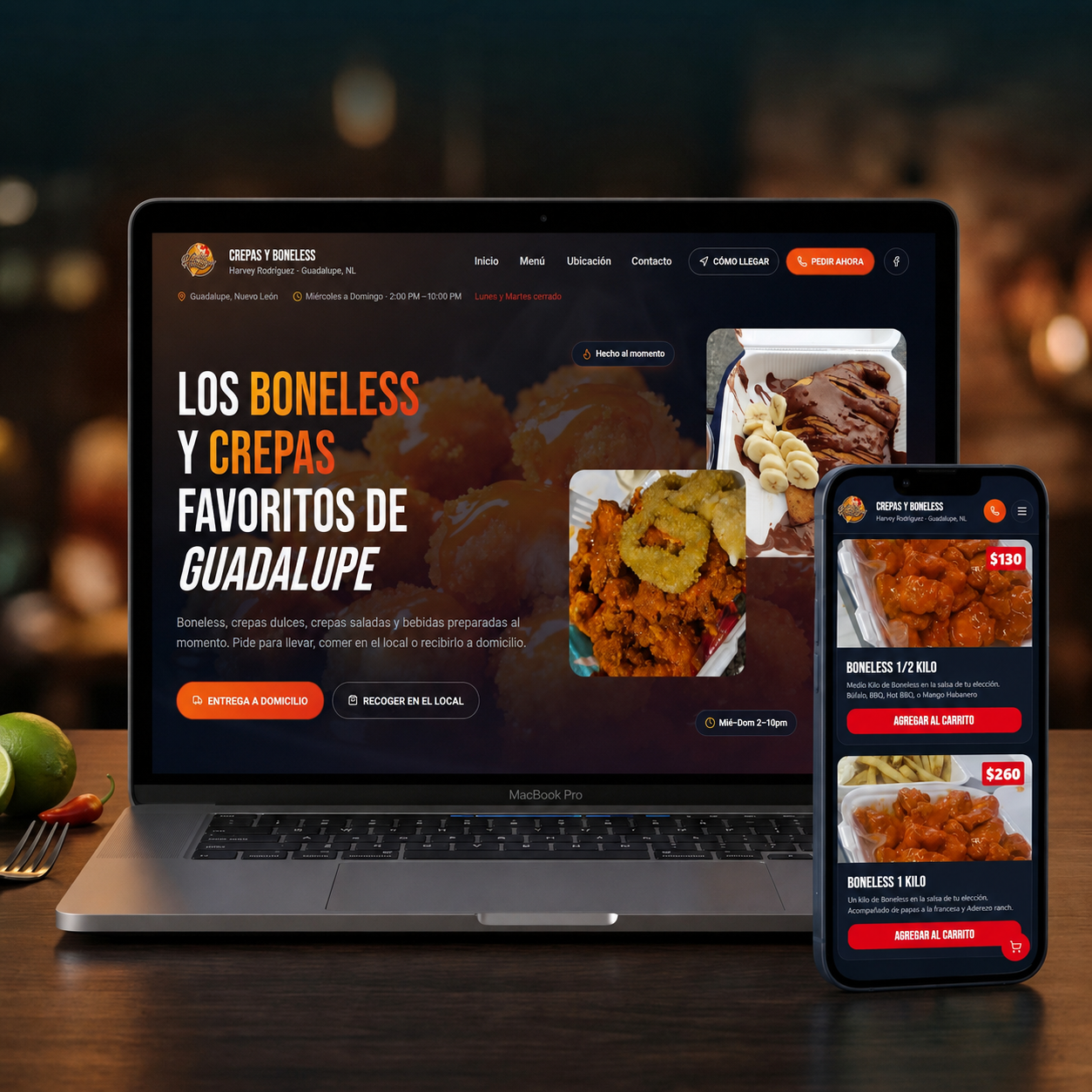 Crepas y Boneless Harvey â€” Sitio web para negocio local